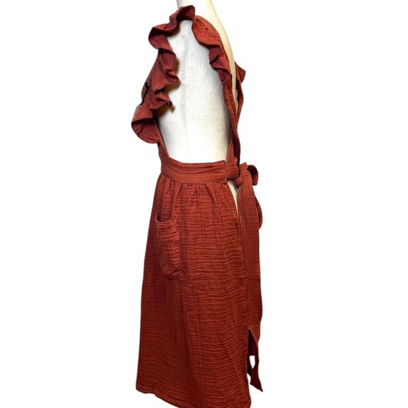 NWT Rust Orange Cotton Apron Dress • Danica Heirloom • Ruffle Strap Pinafore • - Picture 5 of 9